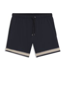 Ba&ntilde;ador en tejido el&aacute;stico con ribete de cinta y cord&oacute;n en la cintura, Azul oscuro