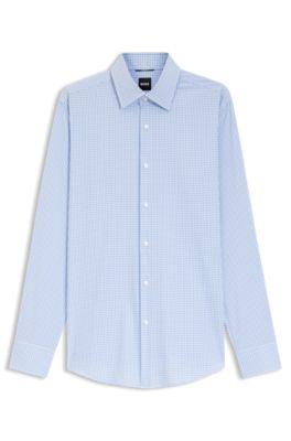 Camisa slim fit en tejido el&aacute;stico t&eacute;cnico a cuadros, Celeste