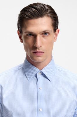 Camisa slim fit en tejido el&aacute;stico t&eacute;cnico a cuadros, Celeste
