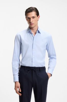 Camisa slim fit en tejido el&aacute;stico t&eacute;cnico a cuadros, Celeste