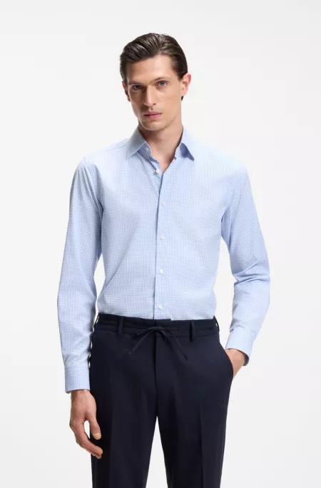 Checked slim-fit shirt in performance-stretch fabric