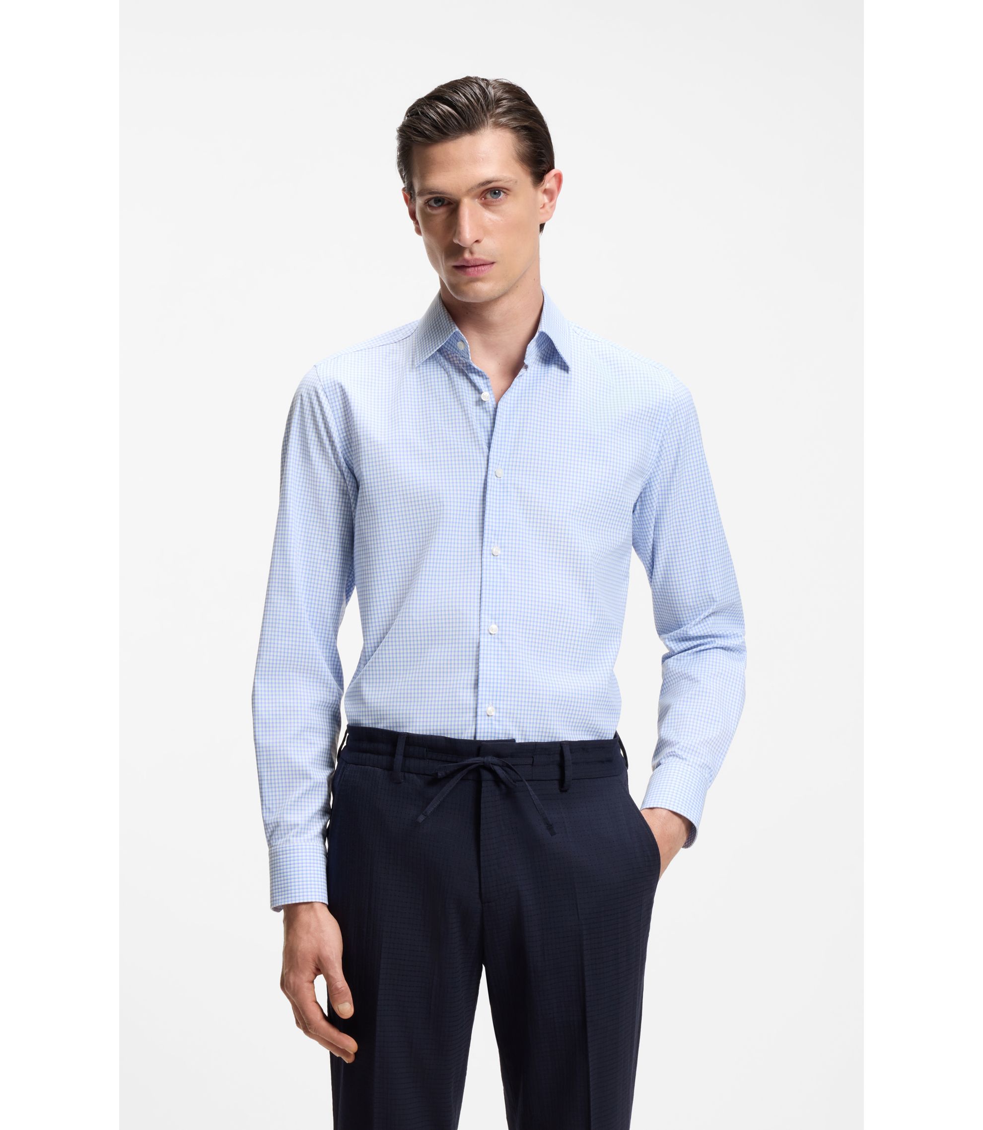 Checked slim-fit shirt performance-stretch fabric
