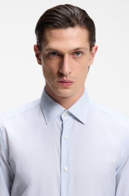 Striped slim-fit shirt in performance-stretch fabric, Light Blue