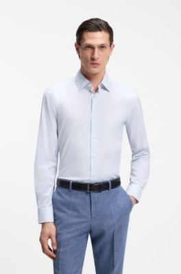 Striped slim-fit shirt in performance-stretch fabric, Light Blue