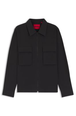 Camisa oversize fit en sirsaca de algod&oacute;n el&aacute;stico, Negro