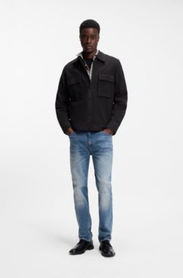 Camisa oversize fit en sirsaca de algod&oacute;n el&aacute;stico, Negro