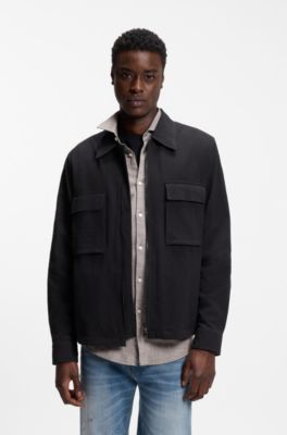 Camisa oversize fit en sirsaca de algod&oacute;n el&aacute;stico, Negro