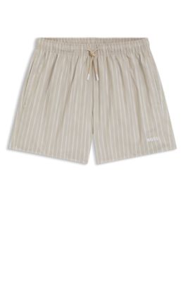 Printed swim shorts in quick-dry fabric, Light Beige