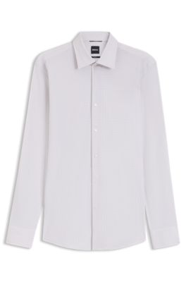 Printed slim-fit shirt in performance-stretch jersey, Light Beige