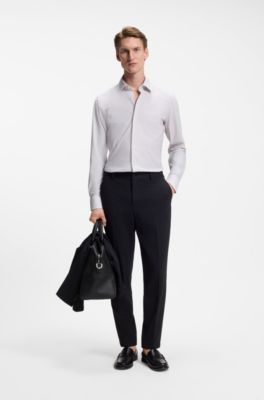 Printed slim-fit shirt in performance-stretch jersey, Light Beige