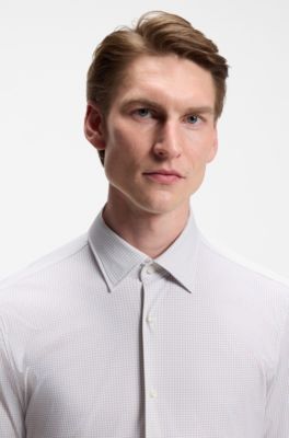 Printed slim-fit shirt in performance-stretch jersey, Light Beige