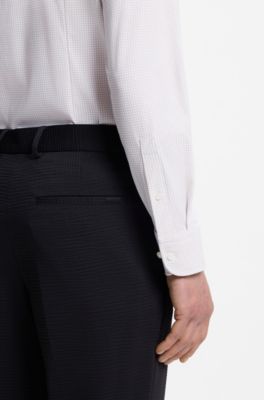 Printed slim-fit shirt in performance-stretch jersey, Light Beige