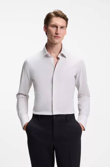 Printed slim-fit shirt in performance-stretch jersey