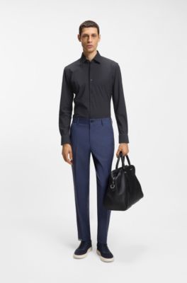 Printed slim-fit shirt in performance-stretch jersey, Dark Blue