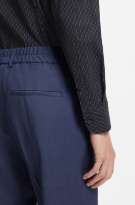 Printed slim-fit shirt in performance-stretch jersey, Dark Blue