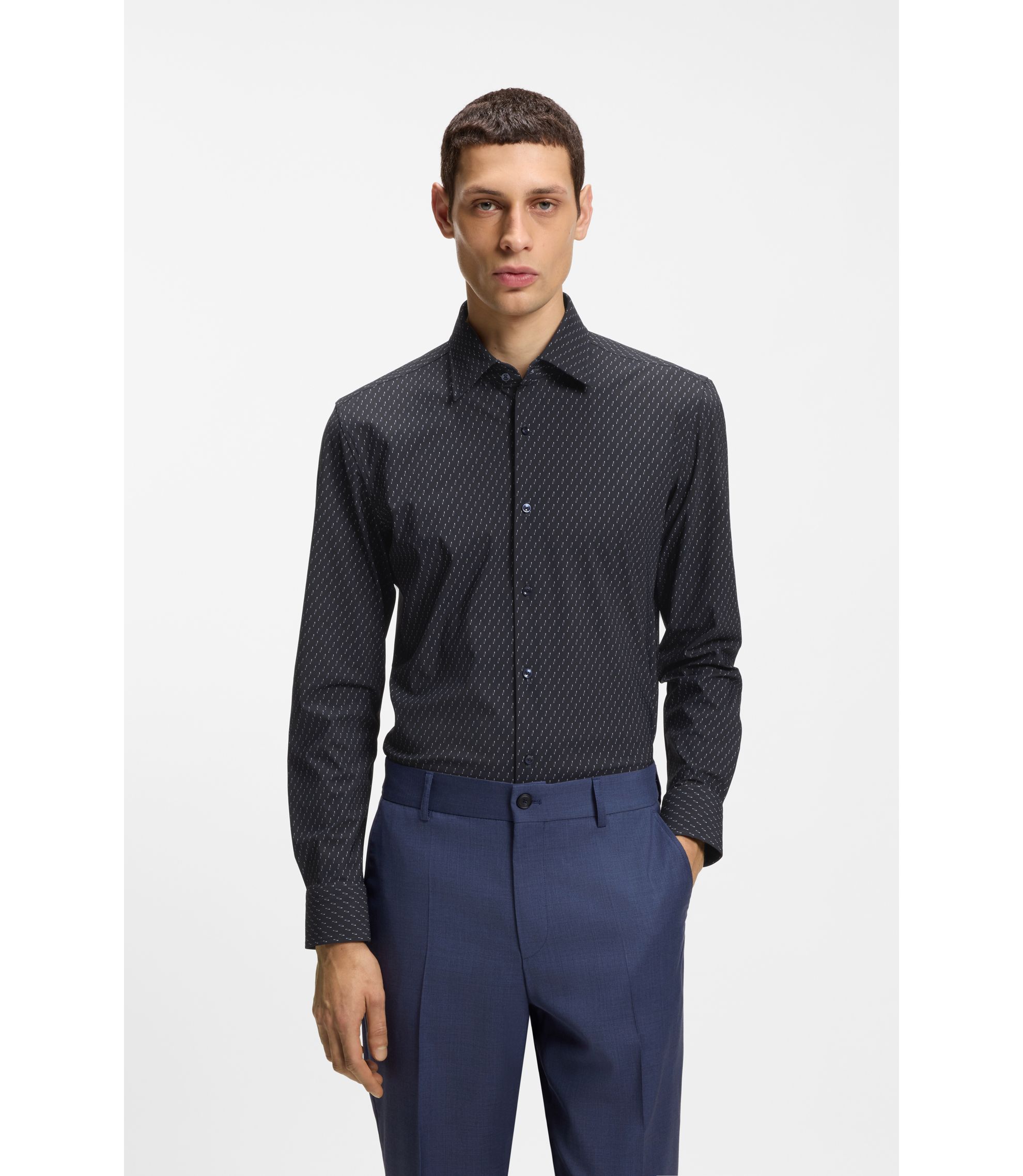 BOSS - Printed slim-fit shirt in performance-stretch jersey - Dark