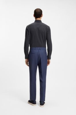 Printed slim-fit shirt in performance-stretch jersey, Dark Blue