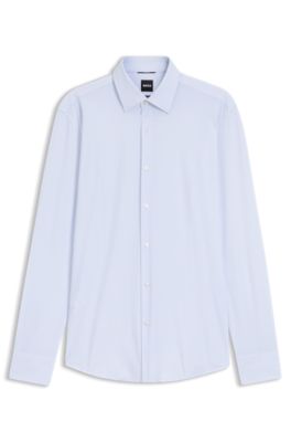 Printed slim-fit shirt in performance-stretch jersey, Light Blue