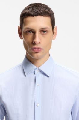 Printed slim-fit shirt in performance-stretch jersey, Light Blue