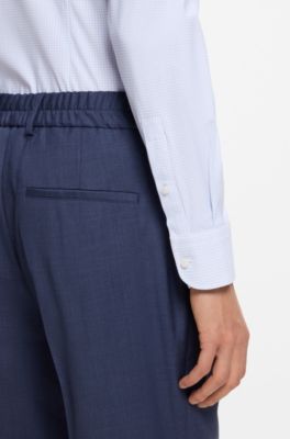 Printed slim-fit shirt in performance-stretch jersey, Light Blue