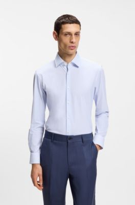 Camisa slim fit en punto t&eacute;cnico el&aacute;stico estampado, Celeste