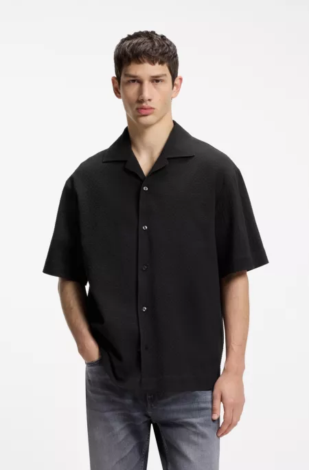 Oversized-fit shirt in stretch-cotton seersucker