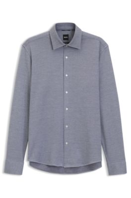 Camisa regular fit en punto de algod&oacute;n estampado, Azul oscuro