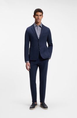 Patterned regular-fit shirt in cotton jersey, Dark Blue