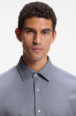 Patterned regular-fit shirt in cotton jersey, Dark Blue