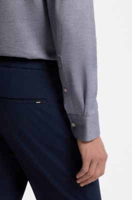 Patterned regular-fit shirt in cotton jersey, Dark Blue