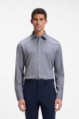 Patterned regular-fit shirt in cotton jersey, Dark Blue
