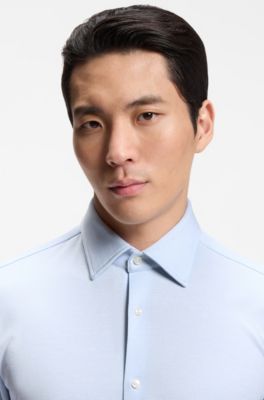 Patterned regular-fit shirt in cotton jersey, Light Blue