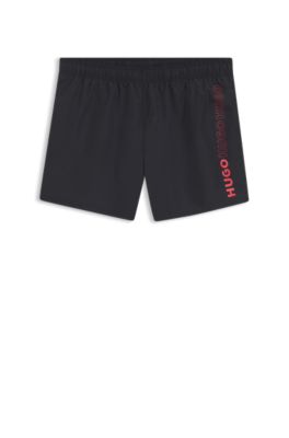 Short de bain &agrave; s&eacute;chage rapide et logos imprim&eacute;s verticaux, Noir