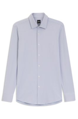 Slim-fit shirt in Italian performance-stretch jersey, Dark Blue