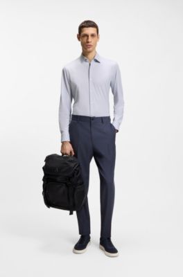 Slim-fit shirt in Italian performance-stretch jersey, Dark Blue