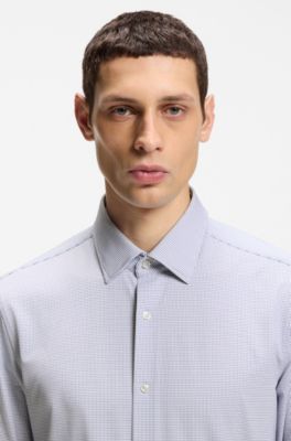 Slim-fit shirt in Italian performance-stretch jersey, Dark Blue