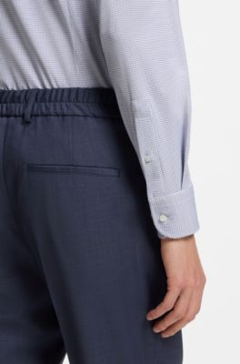 Slim-fit shirt in Italian performance-stretch jersey, Dark Blue