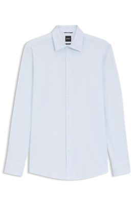 Camisa slim fit en punto el&aacute;stico t&eacute;cnico italiano, Celeste