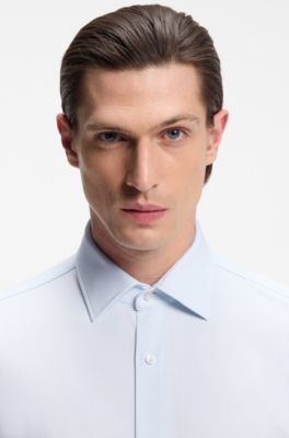 Slim-fit shirt in Italian performance-stretch jersey, Light Blue
