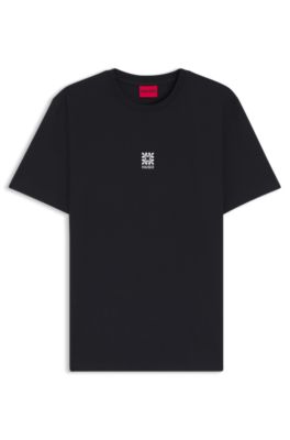 Cotton-jersey T-shirt with embroidered logo artwork, Black