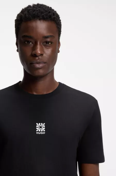 Cotton-jersey T-shirt with embroidered logo artwork