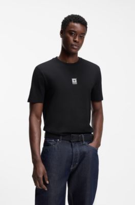 T-shirt en jersey de coton &agrave; logo artistique brod&eacute;, Noir