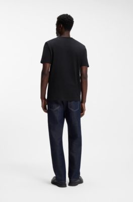 Camiseta de punto de algod&oacute;n con ilustraci&oacute;n de logo bordado, Negro