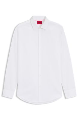 Camisa slim fit en algod&oacute;n de tejido dobby, Blanco