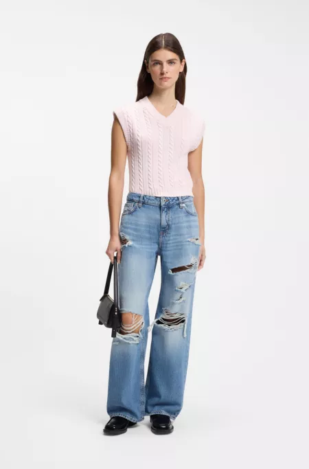 Baggy-fit jeans in blue distressed denim