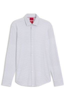 Printed slim-fit shirt in stretch jersey, Black