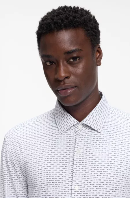 Printed slim-fit shirt in stretch jersey