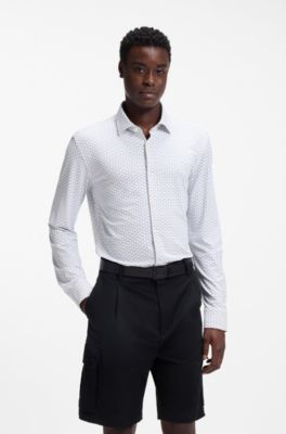 Printed slim-fit shirt in stretch jersey, Black