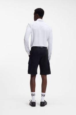 Printed slim-fit shirt in stretch jersey, Black