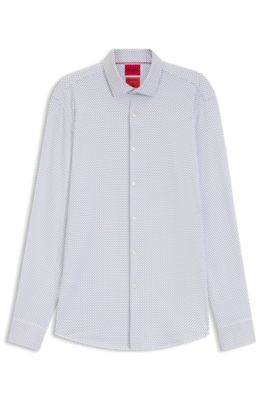 Printed slim-fit shirt in stretch jersey, White